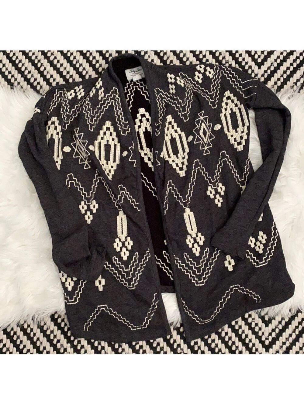 Lucky lotus gray & cream embroidered cardigan